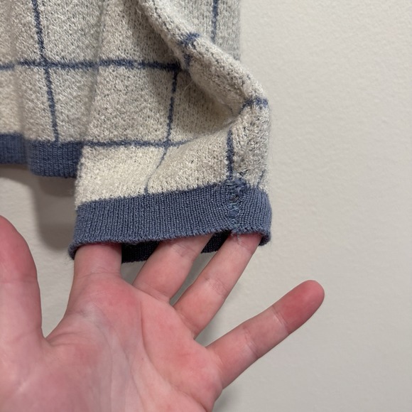 VTG! Alfred Dunner Blue White Plaid Preppy Button Up Knit Cardigan L USA 80s - Picture 11 of 15